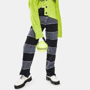 Ragged Jeans shredder wide leg striped charcoal jeans 28